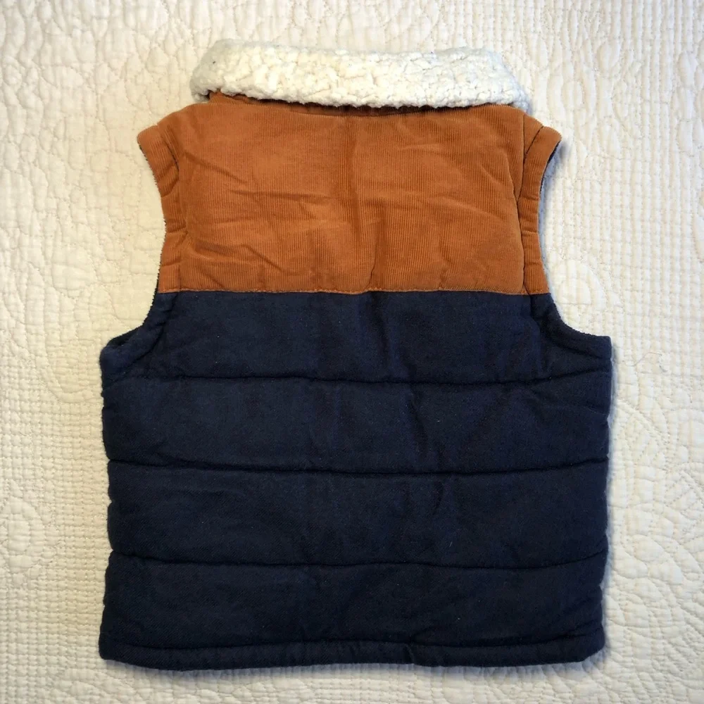 OLD NAVY Kids Toddler Blue and Tan Vest with Sherpa Collar Size 18-24 months
